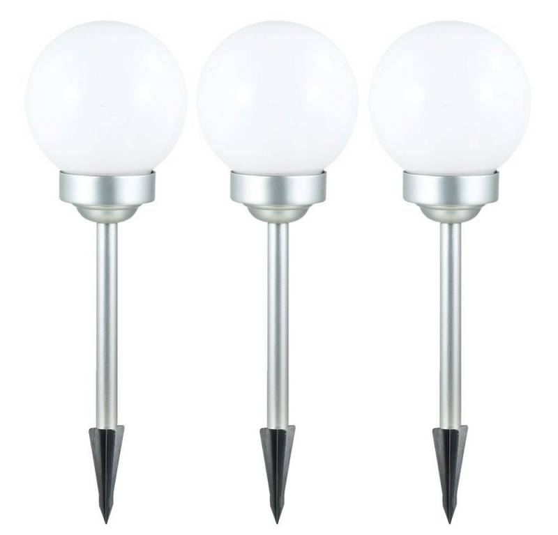 Expo Börse LED Gartenleuchte, LED-Leuchtmittel fest verbaut, Warmweiß, Solarkugel Balkonlampe Außenlampe LED Erdspieß Gartendeko weiß 3er Set von Expo Börse