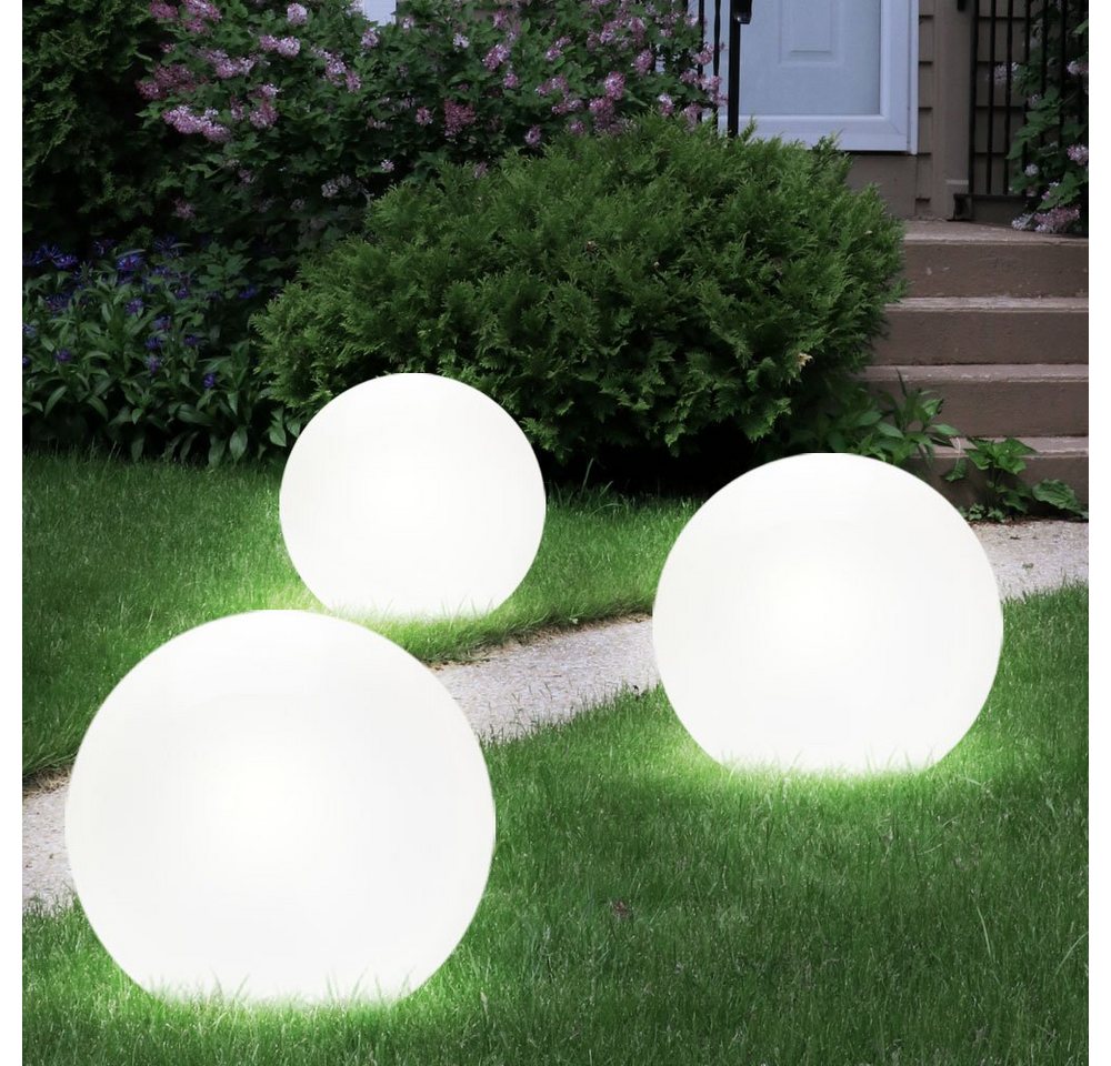 etc-shop LED Gartenleuchte, LED-Leuchtmittel fest verbaut, 3x LED Solar Steck Lampen Kugel Garten Leuchten Terrassen von etc-shop