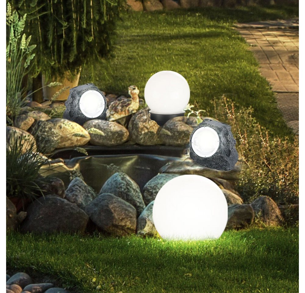 etc-shop LED Gartenleuchte, LED-Leuchtmittel fest verbaut, 4er Set LED Solar Lampen Kugel Steck Leuchten Garten Weg Stein von etc-shop