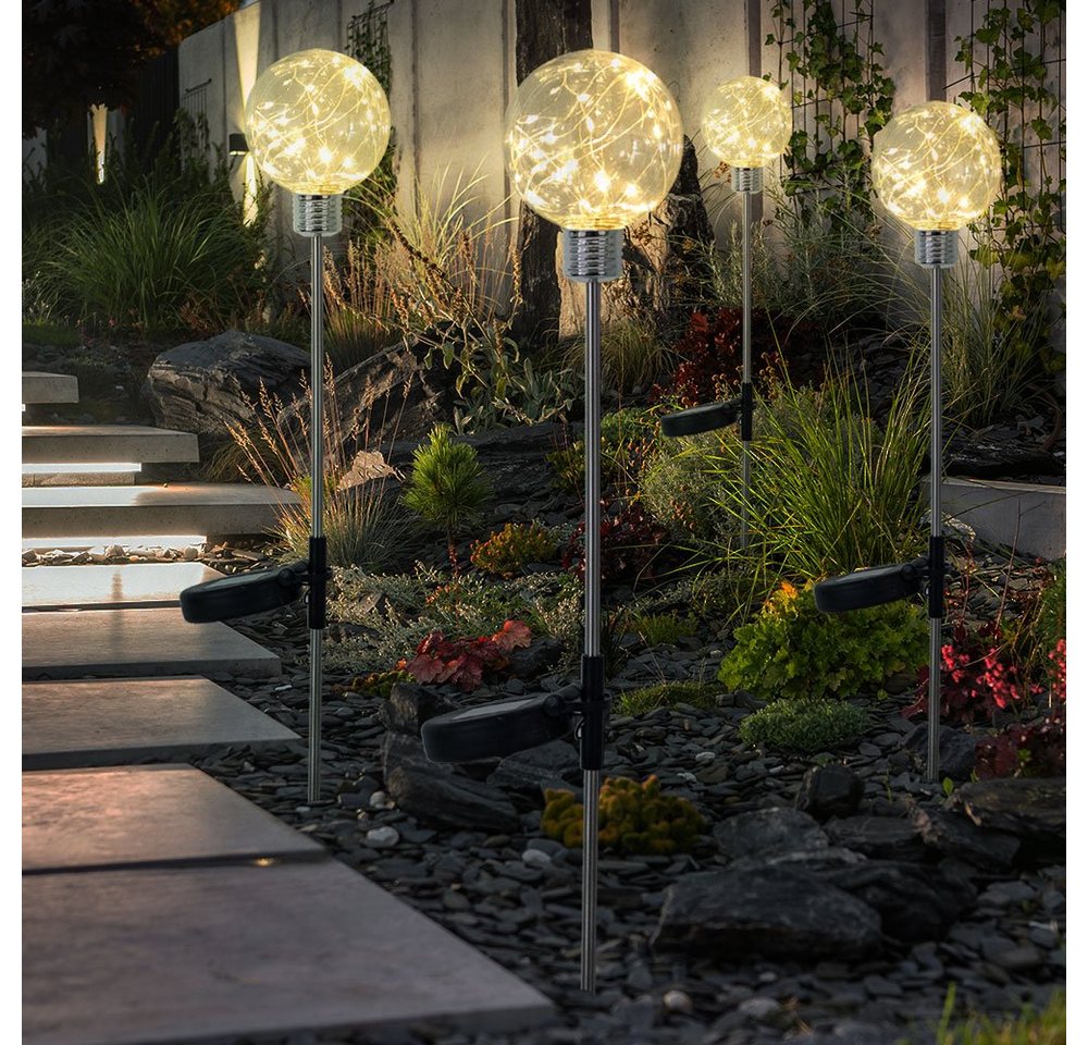 etc-shop LED Gartenleuchte, LED-Leuchtmittel fest verbaut, Warmweiß, 4er Set LED Solar Steck Leuchten Garten Außen Deko Lichterketten von etc-shop