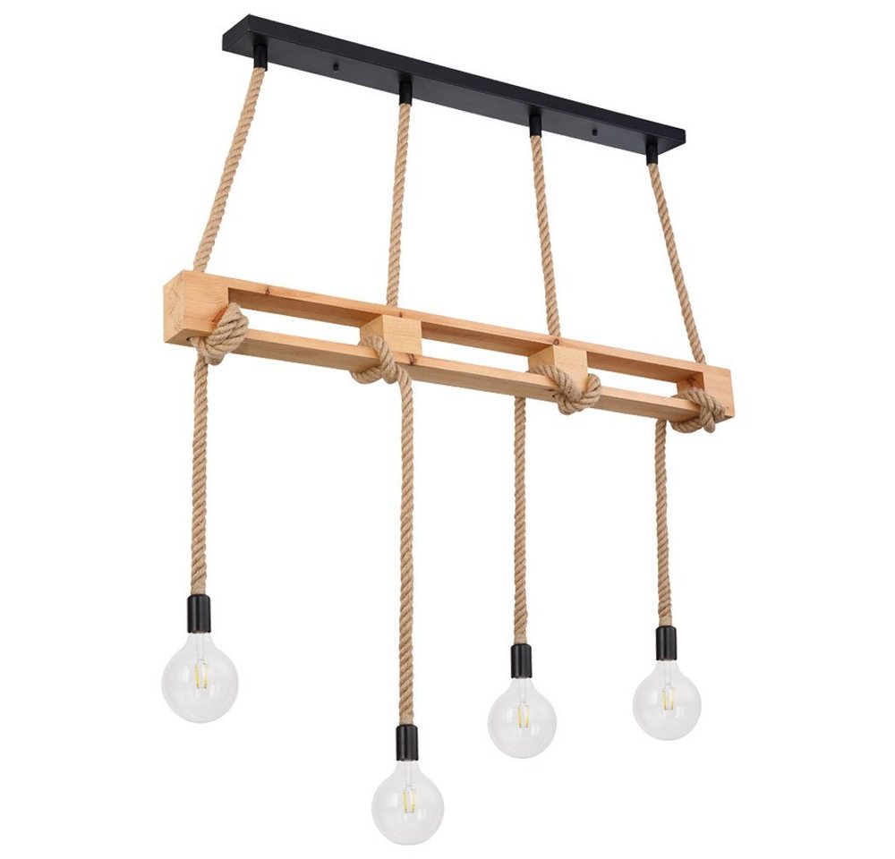 GLOBO LIGHTING LED-Hängeleuchte, Leuchtmittel inklusive, Warmweiß, Hängeleuchte 4x LED Holz-Palette Hanfseil Pendelleuchte Filament von GLOBO LIGHTING