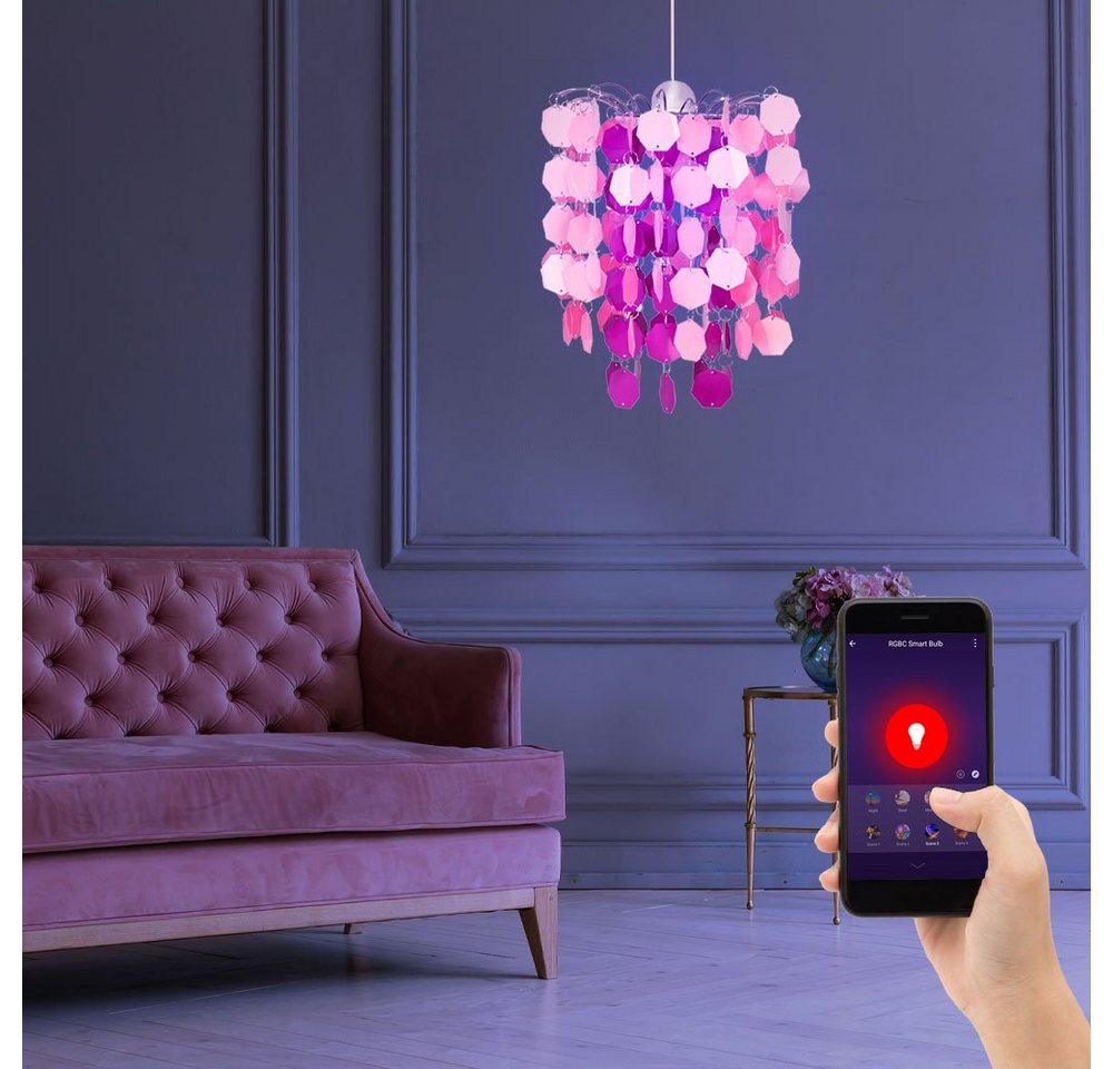 etc-shop LED-Hängeleuchte, Leuchtmittel inklusive, Kaltweiß, Warmweiß, Neutralweiß, Tageslichtweiß, Farbwechsel, Smart Kinder Hänge Leuchte dimmbar Spiel Mädchen pink Decken Lampe App von etc-shop