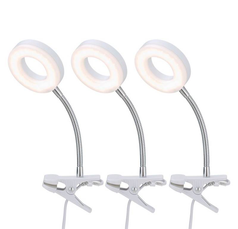 etc-shop LED Klemmleuchte, LED-Leuchtmittel fest verbaut, Warmweiß, Klemmstrahler Tischlampe Leseleuchte flexibel LED H 21 cm 3er Set von etc-shop