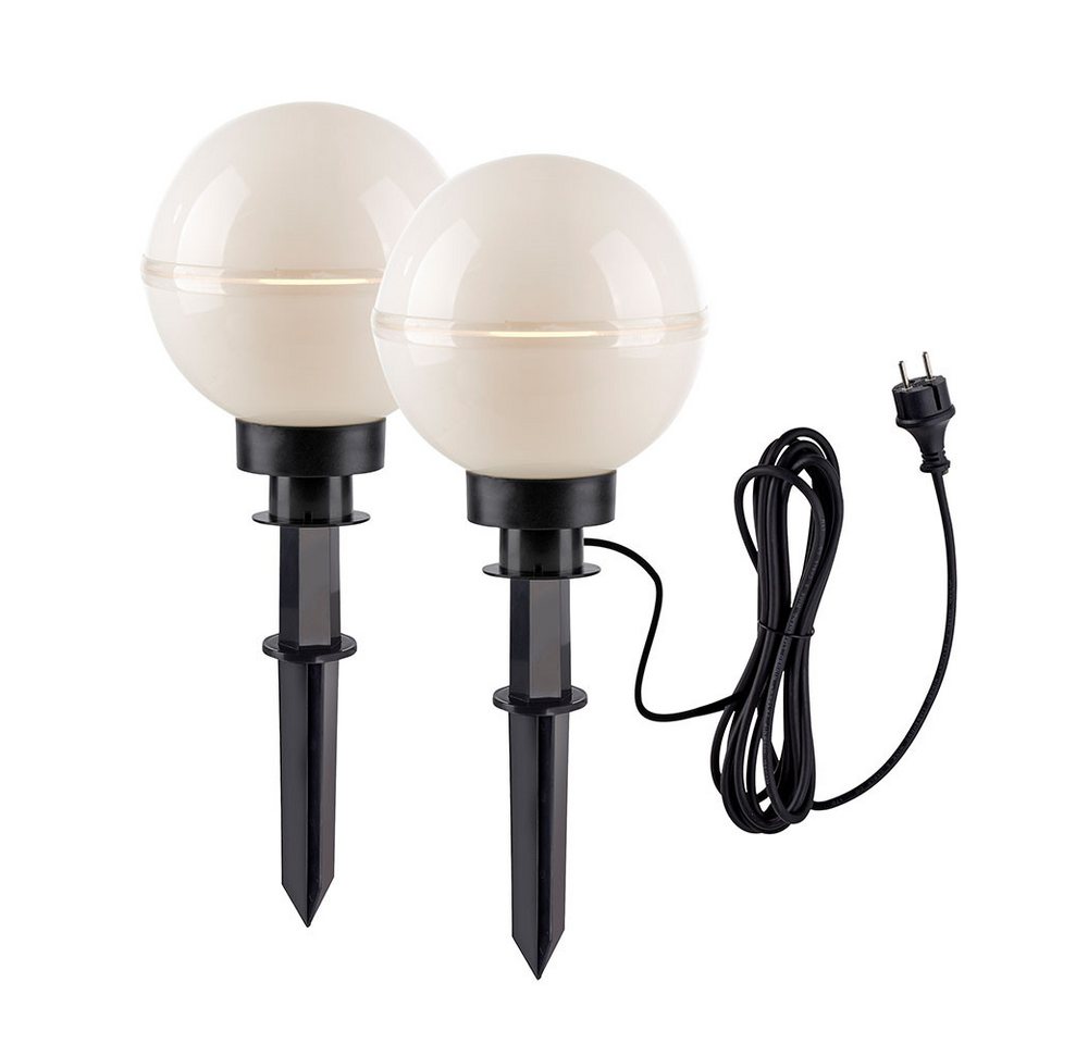 etc-shop LED Kugelleuchte, Leuchtmittel inklusive, Warmweiß, Kugelleuchte Stecklampe Außenlampe weiß Erdspieß Kabel 5m LED 2er Set von etc-shop