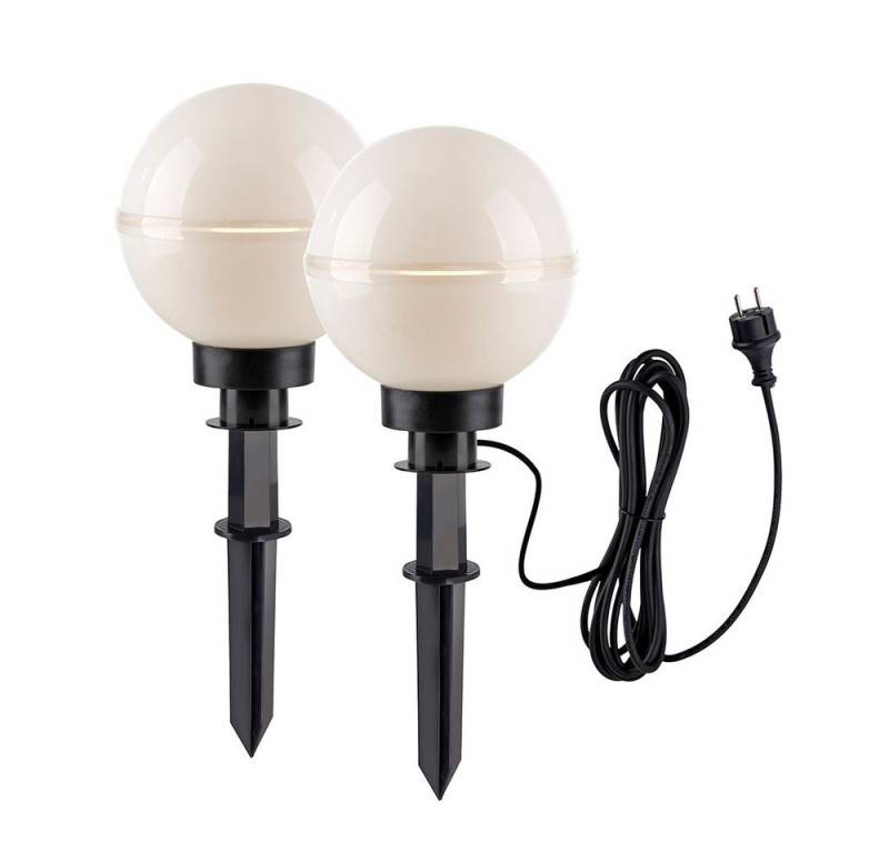 etc-shop LED Kugelleuchte, Leuchtmittel inklusive, Warmweiß, Kugelleuchte Stecklampe Außenlampe weiß Erdspieß Kabel 5m LED 2er Set von etc-shop