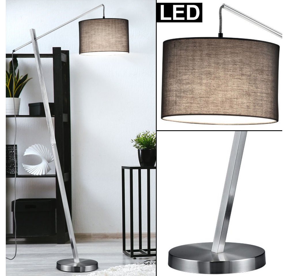 etc-shop LED Stehlampe, Leuchtmittel inklusive, Warmweiß, Design Steh Lampe Textil Strahler grau Stand Leuchte Wohn Zimmer von etc-shop