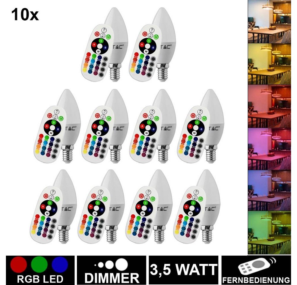 etc-shop LED-Leuchtmittel, 10x 3,5W RGB LED Leuchtmittel Farbwechsel E14 Kerzen dimmbar von etc-shop