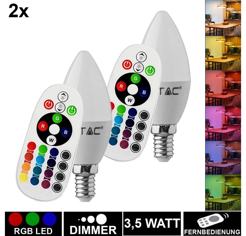 etc-shop LED-Leuchtmittel, 2er Set RGB LED E14 Leuchtmittel 3,5W Kerze Leuchte von etc-shop