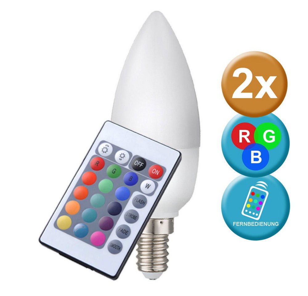etc-shop LED-Leuchtmittel, 2er Set RGB LED Leuchtmittel E14 300 Lumen 3,5 Watt Kerzen Form von etc-shop