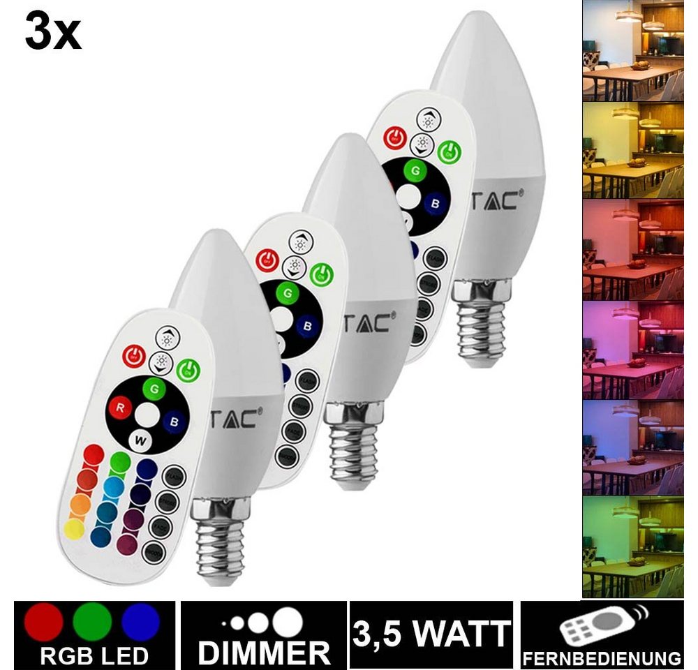 etc-shop LED-Leuchtmittel, 3er Set RGB LED E14 Kerzen Leuchtmittel 320 Lumen Lampen von etc-shop