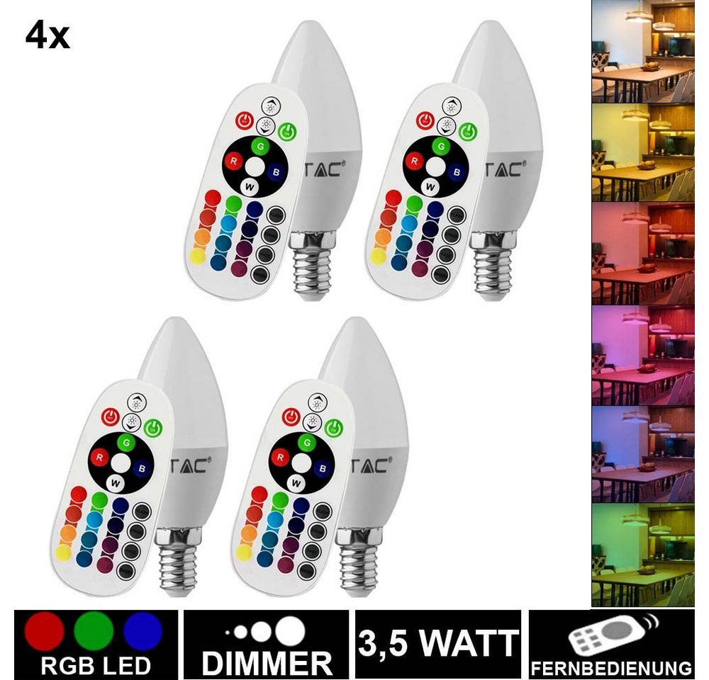etc-shop LED-Leuchtmittel, 4x RGB LED Kerzen Leuchtmittel 3,5W E14 FERNBEDIENUNG 320 Lumen von etc-shop