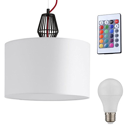 etc-shop LED Pendellampe dimmbar mit Fernbedienung Esstischleuchte Textil Hängelampe Wohnzimmerleuchte, RGB Farbwechsel, Metall Gitter schwarz, 8,5W 806lm warmweiß, DxH 35,5 x 110 cm von etc-shop