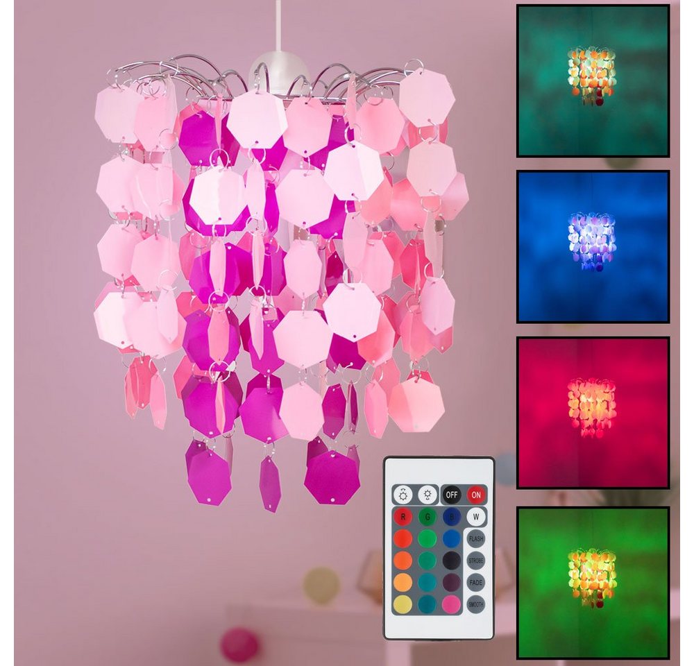 etc-shop LED Pendelleuchte, Leuchtmittel inklusive, Warmweiß, Farbwechsel, Kinder Hänge Leuchte dimmbar Spiel Mädchen Zimmer pink Decken Lampe von etc-shop