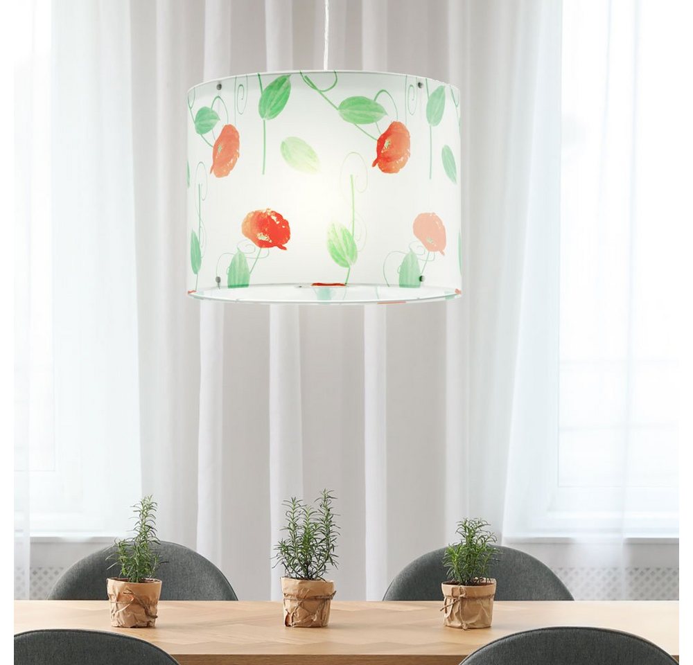 etc-shop LED Pendelleuchte, Leuchtmittel inklusive, Warmweiß, Hänge Decken Leuchte weiß Mohn Blumen Design Wohn Zimmer von etc-shop