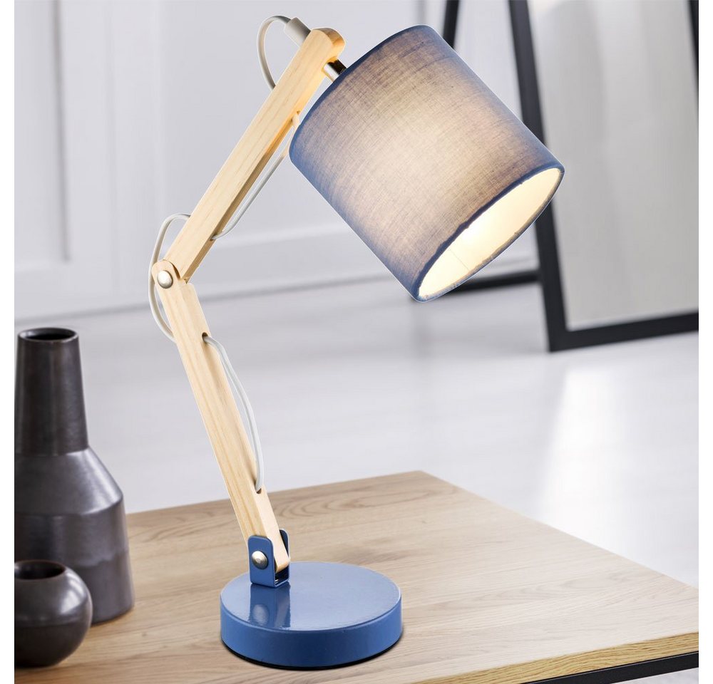 etc-shop LED Schreibtischlampe, Tisch Leuchte Holz Gelenk Wohn Zimmer Beleuchtung Lese Beistell Lampe blau von etc-shop