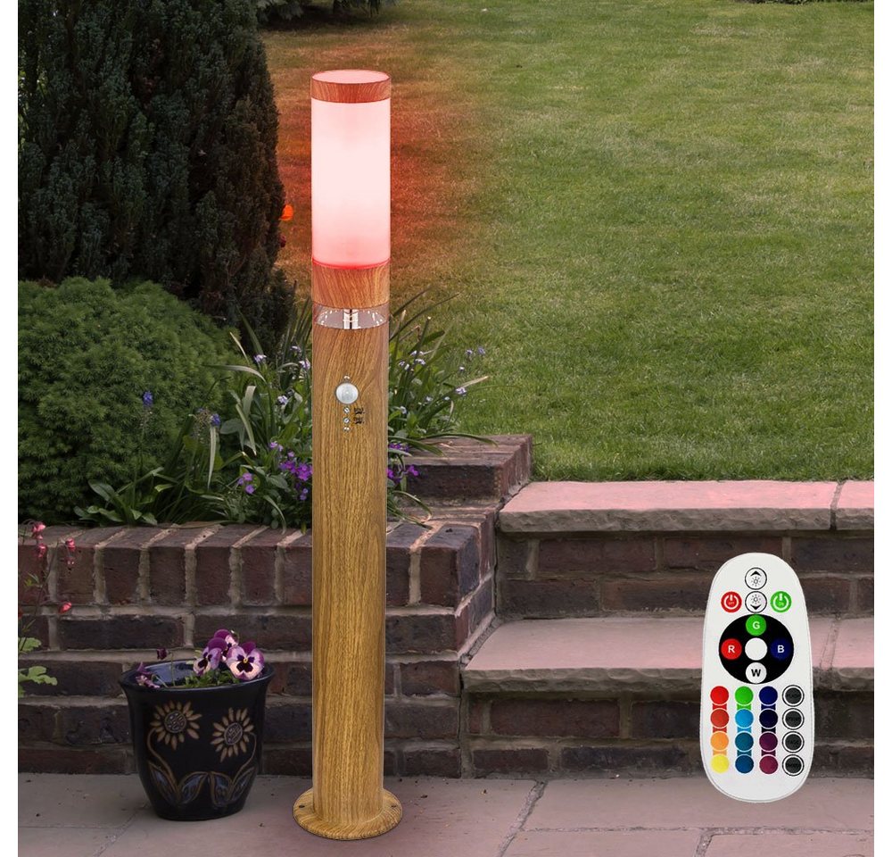 etc-shop LED Sockelleuchte, Leuchtmittel inklusive, Warmweiß, Farbwechsel, Sockelleuchte Aussenbereich rund Edelstahl Gartenlampe Standleuchte von etc-shop