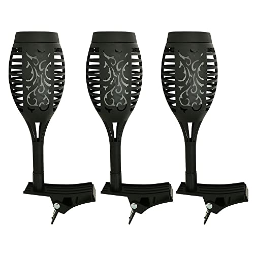 etc-shop LED Solarfackeln für Außen flackernd Balkon Gartendeko Solar Gartenfackel mit Klemme, Geländerleuchte, Feuereffekt warmweiß, H 26 cm, 3er Set von etc-shop