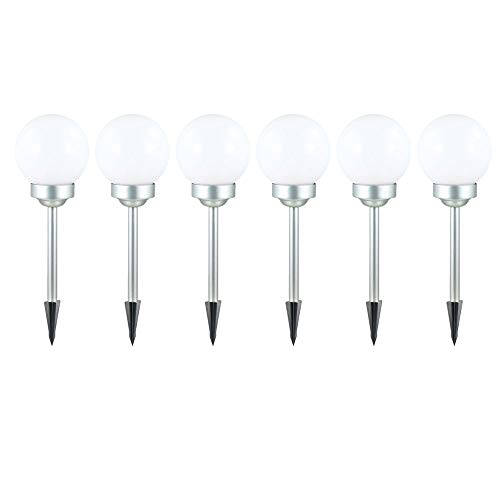 etc-shop LED Solarkugel Gartendeko Außenleuchte weiß Gartenlampe Kugelleuchte weiß, Kunststoff, mit Balkonhalter, warmweiß, DxH 15x42,5 cm, 6er Set von etc-shop