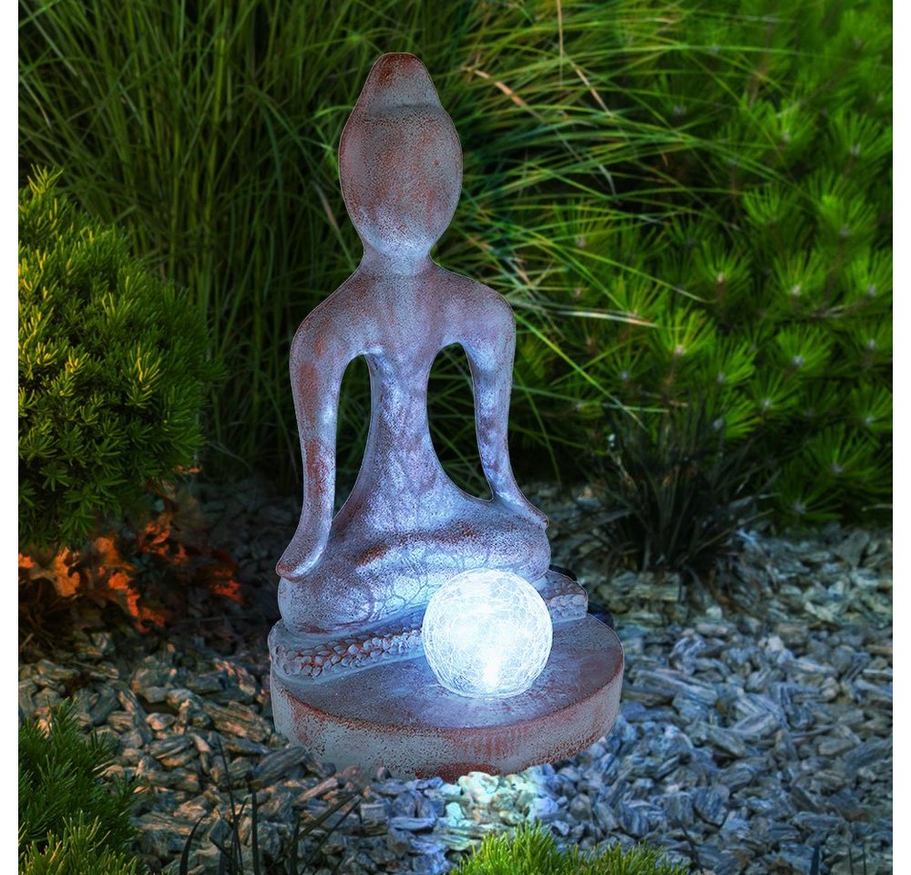 etc-shop LED Solarleuchte, LED-Leuchtmittel fest verbaut, Kaltweiß, Tageslichtweiß, Solarleuchte Gartendeko Gartenfigur Buddha Feng Shui von etc-shop