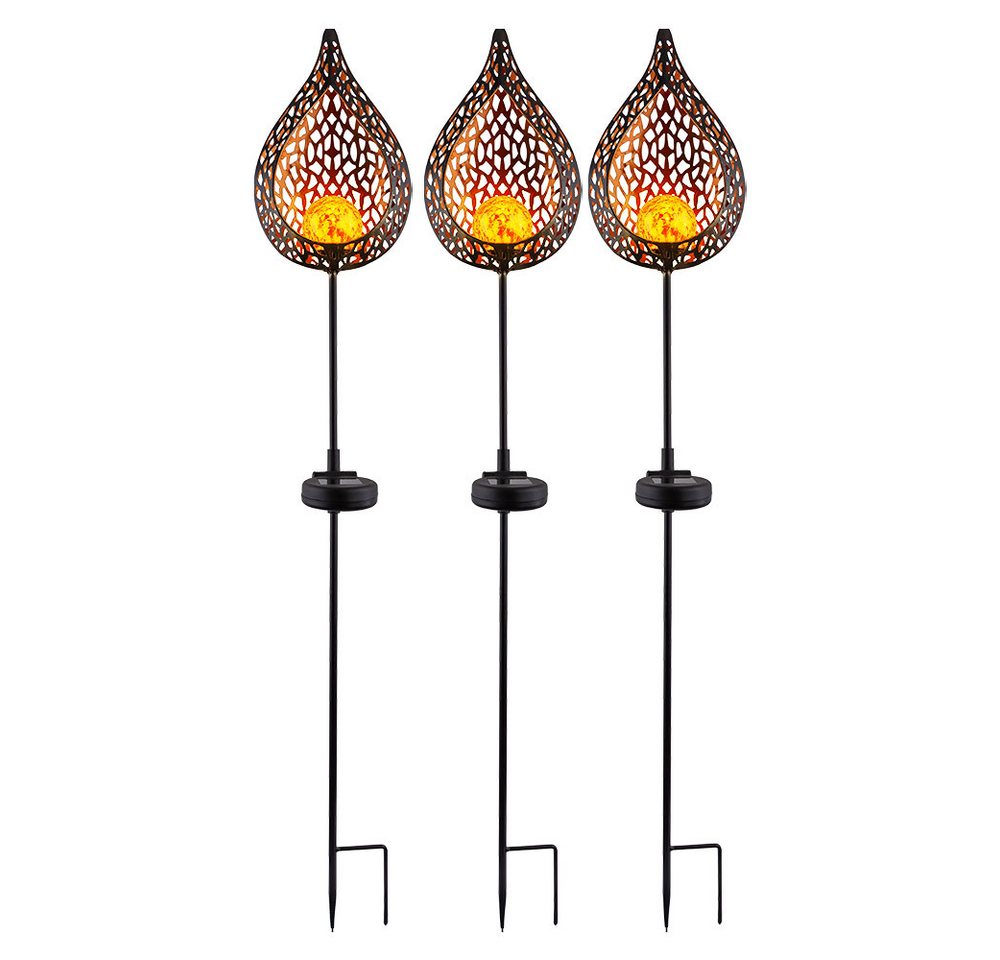 etc-shop LED Solarleuchte, LED-Leuchtmittel fest verbaut, Warmweiß, LED Solar Außen Stecklampe Flammeneffekt Solarleuchte von etc-shop