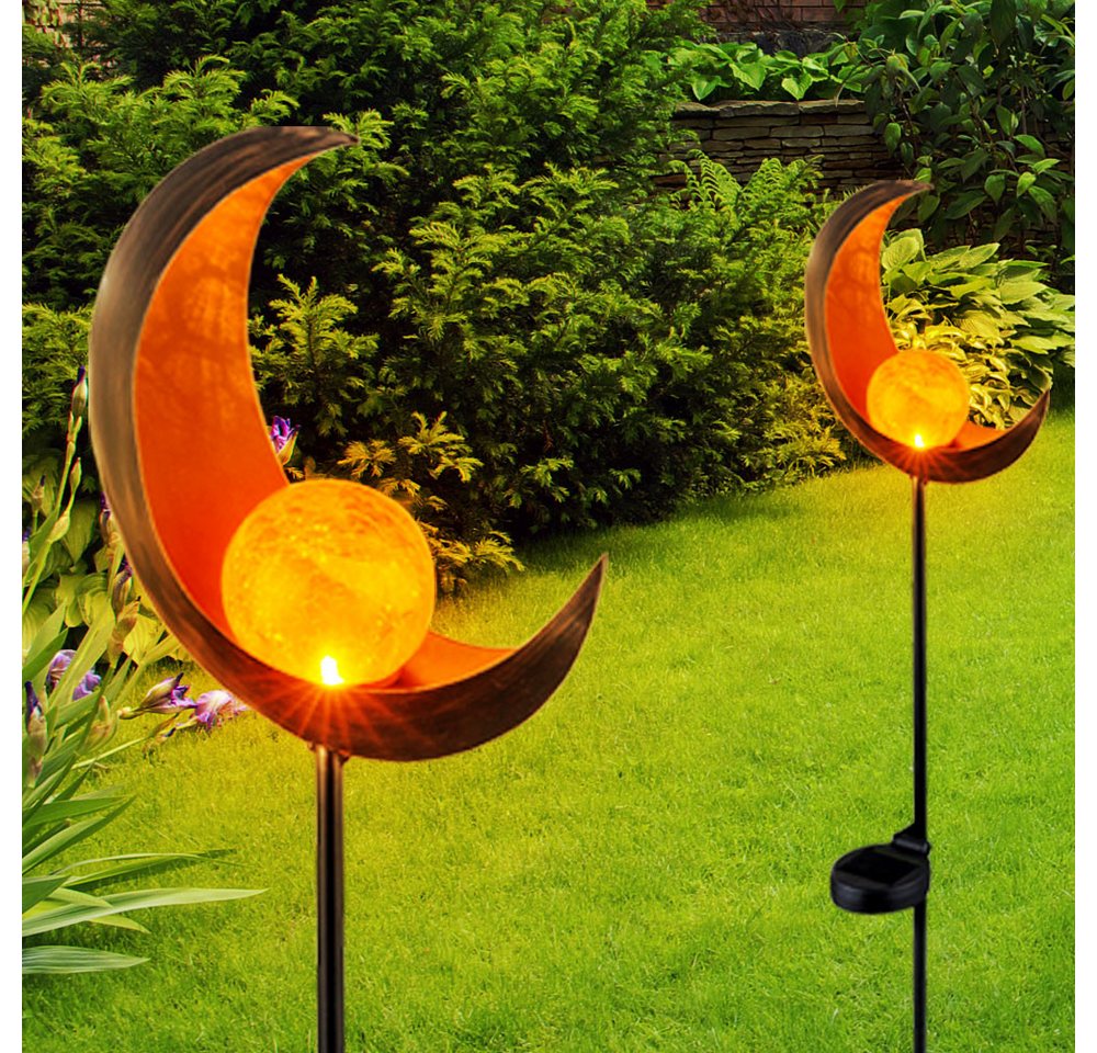 etc-shop LED Solarleuchte, Solarleuchten Solarlampen Außenleuchten Mond Flamme Gartendeko Crackle von etc-shop