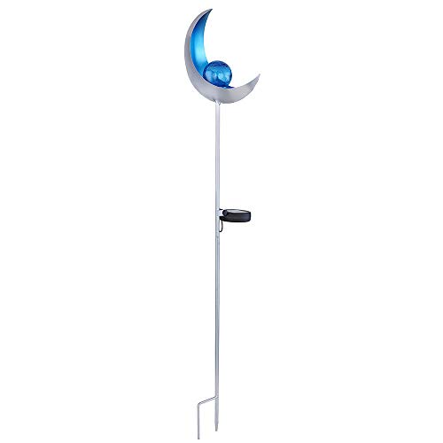 etc-shop LED Solarleuchte Steckleuchte Gartendeko, Mond-Design, silber-blau, 1x LED 6-8hrs Akku, Wegleuchte, Höhe 90CM von etc-shop