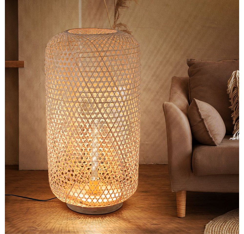 etc-shop LED Stehlampe, Leuchtmittel inklusive, Warmweiß, Design Steh Lampe Bambus Geflecht Wohn Ess Zimmer Beleuchtung FILAMENT von etc-shop