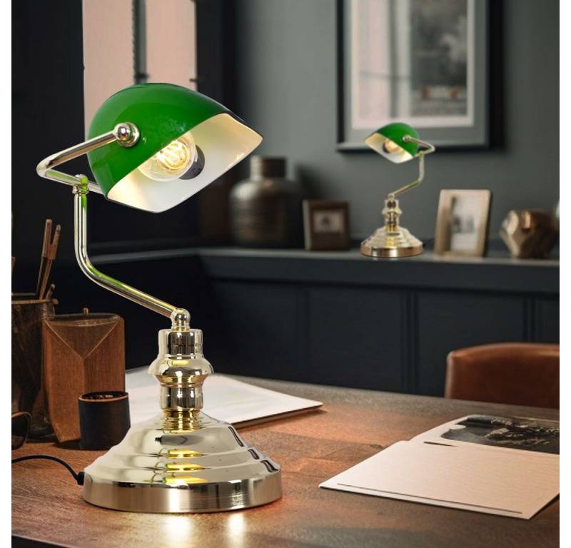 etc-shop LED Tischleuchte, Leuchtmittel nicht inklusive, 2x Nostalgie Antik Retro Banker Lampe Leuchte Schreibtischlampe von etc-shop