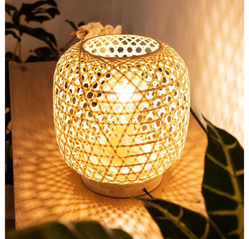 etc-shop LED Tischleuchte, Leuchtmittel inklusive, Warmweiß, Tisch Leuchte Wohn Zimmer Bambus Geflecht FILAMENT Lampe natur im von etc-shop