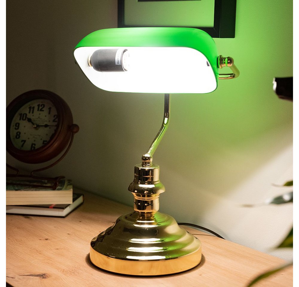 etc-shop LED Tischleuchte, Leuchtmittel nicht inklusive, Tischlampe Bankerleuchte Metall mit Schirm Nachttischlampe grün von etc-shop