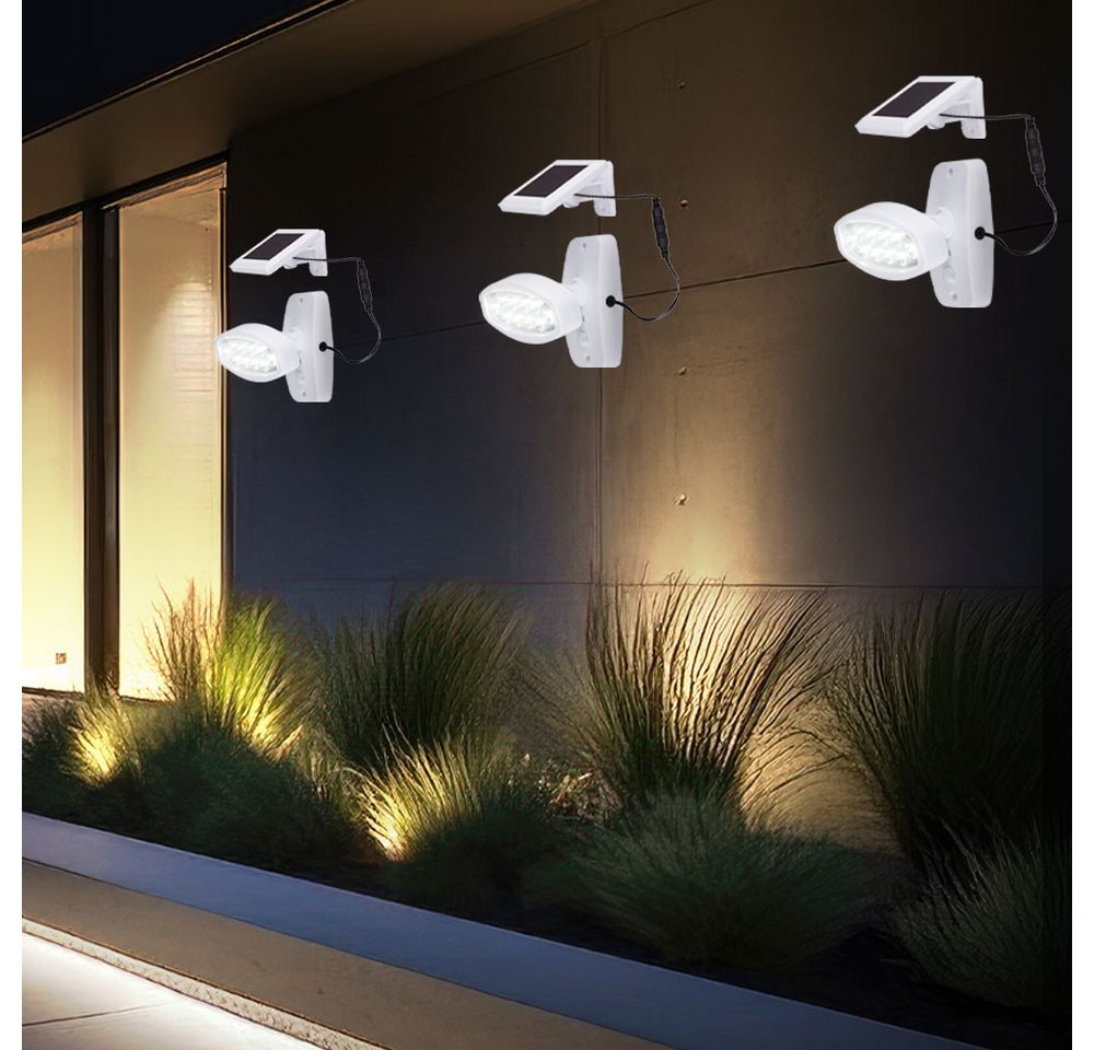 Globo LED Wandstrahler, LED-Leuchtmittel fest verbaut, Kaltweiß, Tageslichtweiß, 3er Set LED Solar Außen Leuchten Bewegungsmelder Wand Strahler von Globo