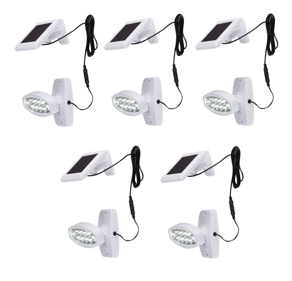 Globo LED Wandstrahler, LED-Leuchtmittel fest verbaut, Kaltweiß, Tageslichtweiß, 5er Set LED Solar Außen Leuchte Lampe Bewegungsmelder Wand Strahler von Globo