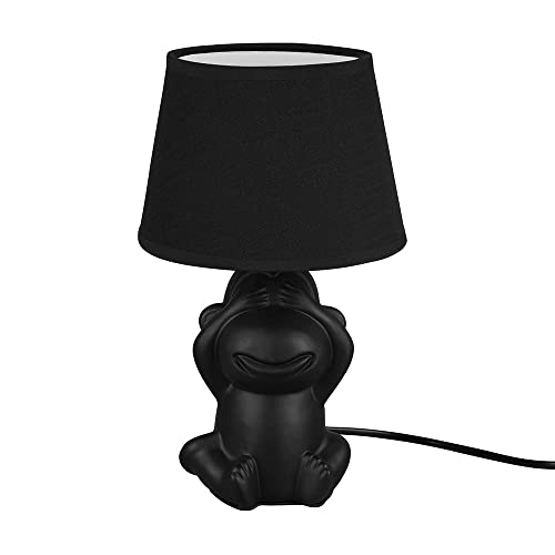 etc-shop Nachttischleuchte Affe Tischlampe Keramik schwarz Beistellleuchte Affe Stoffschirm, Schnurschalter, 1x E14 Fassung, DxH 17x27 cm von etc-shop