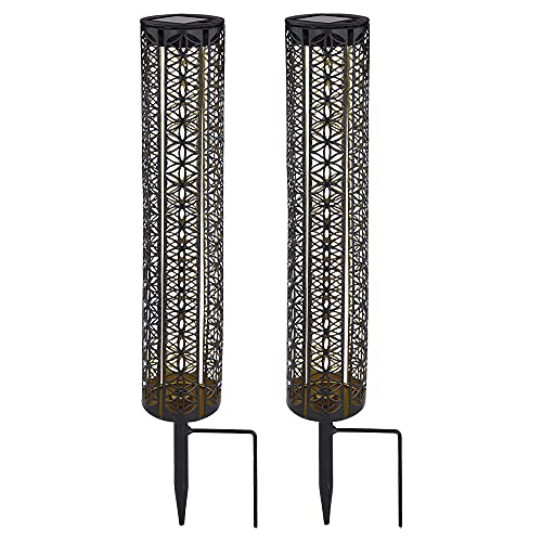 etc-shop Orientalische Solarlampen für Außen Solar GartendekoOutdoor Balkon Deko, Dekorstanzungen schwarz gold, Erdspieß, 1x LED warmweiß, DxH 7x46 cm, 2er Set von etc-shop