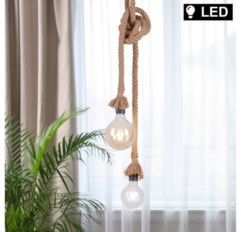 etc-shop LED Pendelleuchte, Leuchtmittel inklusive, Warmweiß, Vintage Seil Hänge Decken Lampe RETRO Filament Tau Pendel Leuchte im von etc-shop
