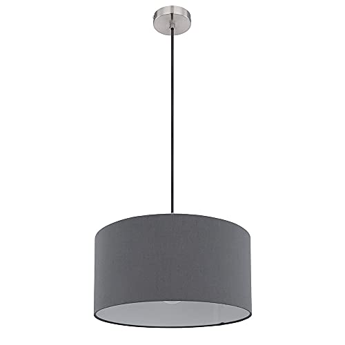 etc-shop Pendelleuchte Deckenlampe Essbereich Hängeleuchte Textilschirm rund anthrazit, Metall Stoff, 1x E27, DxH 40x140 cm, Wohnzimmer von etc-shop