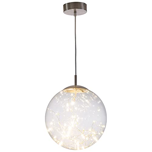 etc-shop Pendelleuchte Deckenleuchte Glaskugel Hängelampe Wohnzimmerleuchte Pendel, Metall rund, gold, 12 Watt 960 Lumen, DxH 30x150 cm von etc-shop