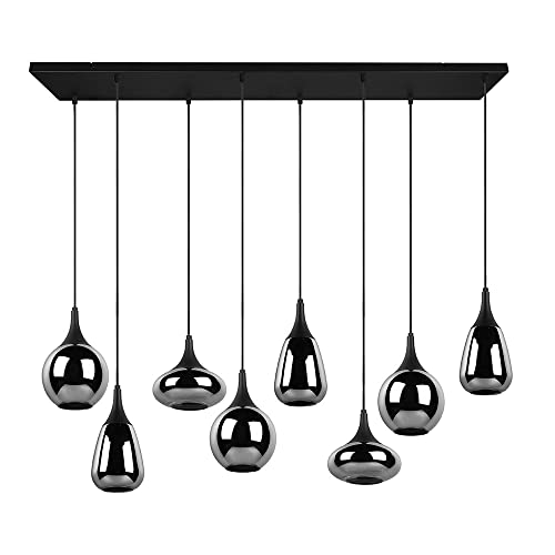 etc-shop Pendelleuchte Glas 8 flammig Esstischlampe schwarz Hängeleuchte Esszimmer Glas chrom bedampft, unterschiedliche Lampenschirme, 8x E14, LxH 115x150 cm von etc-shop