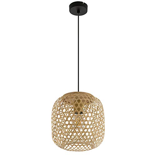 etc-shop Pendelleuchte Hängelampe Esstisch Hängeleuchte Bambus Boho Optik in naturfarben, Metall schwarz, 1x E27, DxH 23x135 cm von etc-shop