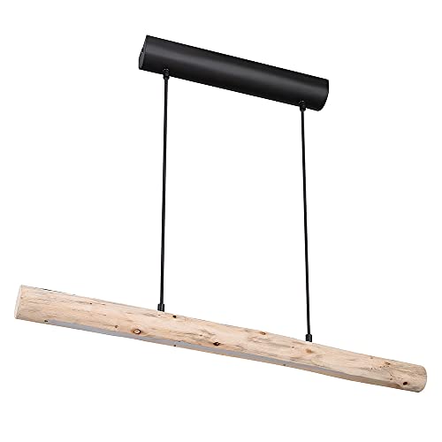 etc-shop Pendelleuchte Holz lang Holzlampe hängend Lampe Holz Hängeleuchte, Natur Maserung schwarz-matt, 1x LED 15W 1062Lm warmweiß, L 80 cm von etc-shop