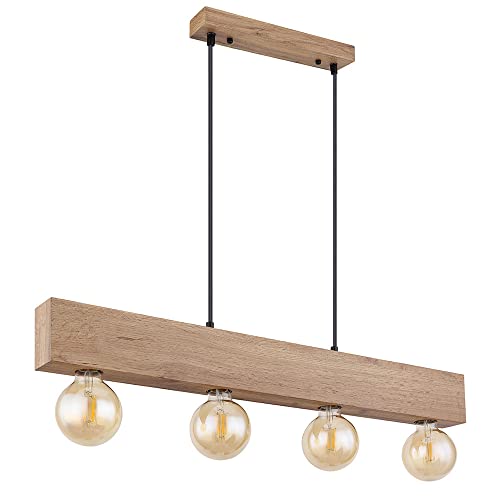 etc-shop Pendelleuchte Holzlampe 4 flammig Holzbalken braun Hängelampe Wohnzimmerleuchte, Metall Holz, 4x E27 Fassungen, LxBxH 80x6x120 cm von etc-shop