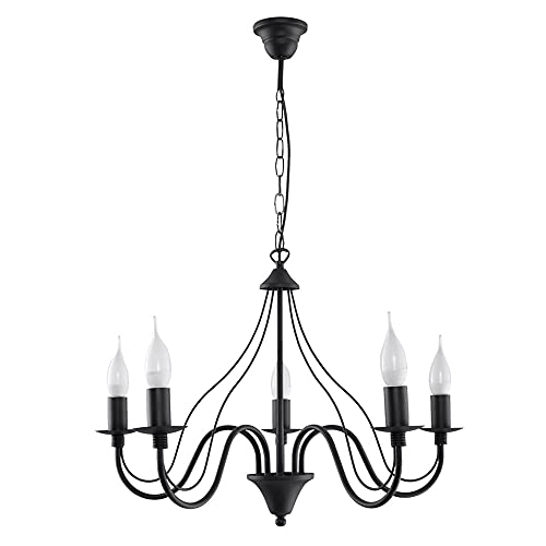 etc-shop Pendelleuchte Stahl schwarz Lampe Kronleuchter Wohnzimmerleuchte Deckenleuchte Hängelampe, 5-flammig hängend, 5x E14, LxBxH: 60x60x80 cm von etc-shop