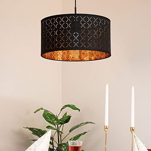 etc-shop Pendelleuchte schwarz gold Esstischlampe LED Hängeleuchte Textil, Dekorstanzungen, 7W 806lm warmweiß, DxH 40 x 140 cm von etc-shop