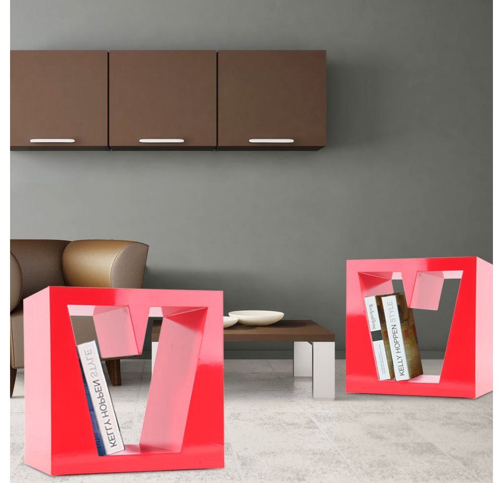 etc-shop Regal, 2er Set Raum Trenner MDF Holz Stand Regale Wohn Raum Ablagen rot von etc-shop