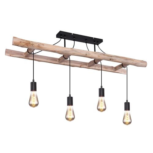 etc-shop Retro Pendelleuchte Holzleuchte Vintage Hängelampe Holz Hängeleuchte im Leiter Design Holz Deckenlampe, 4x E27, 115x30x80cm, Wohnzimmer Esszimmer von etc-shop