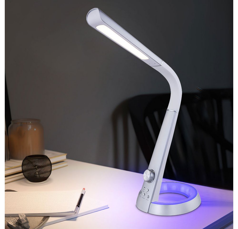 etc-shop Schreibtischlampe, LED-Leuchtmittel fest verbaut, Kaltweiß, Warmweiß, Neutralweiß, Tageslichtweiß, LED Büro Schreib Tisch Lampe Leuchte USB-Charger Nachtlicht-RGB Silber von etc-shop