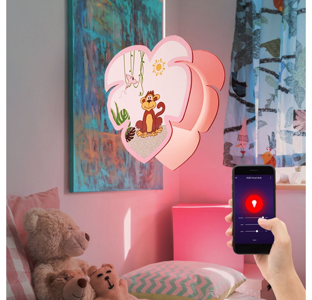 etc-shop Smarte LED-Leuchte, Leuchtmittel inklusive, Warmweiß, Farbwechsel, Smart Home Kinder Pendel Leuchte Spiel Zimmer Decken Affen von etc-shop