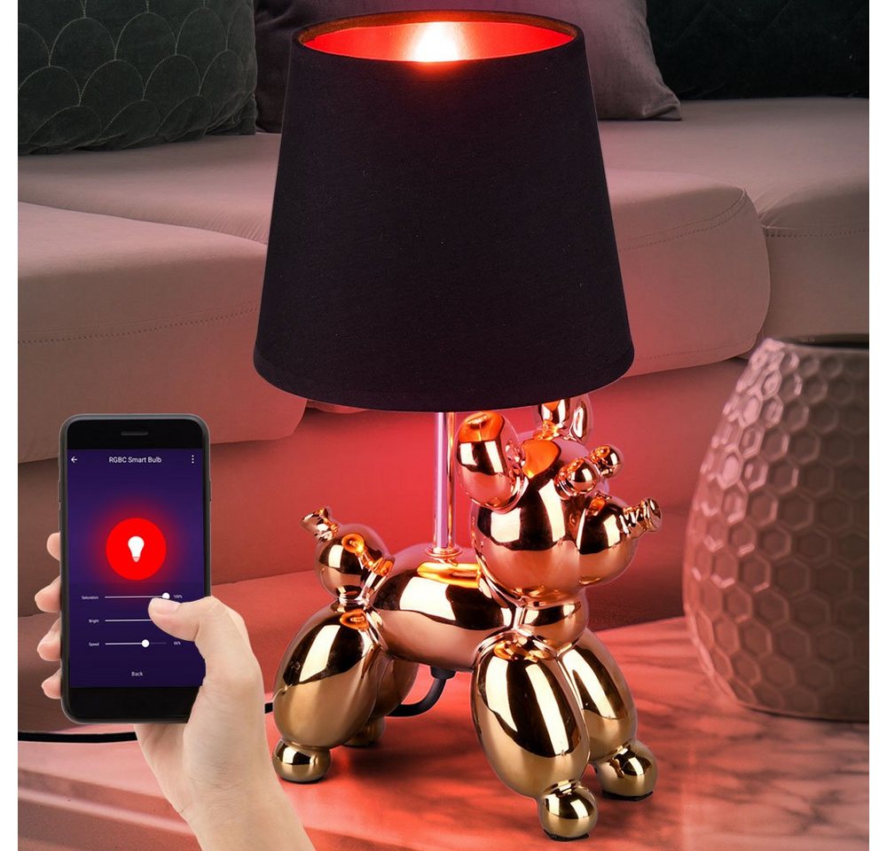 etc-shop Smarte LED-Leuchte, Smart Tisch Lampe DIMMBAR Keramik Hund Sprach App steuerbar von etc-shop