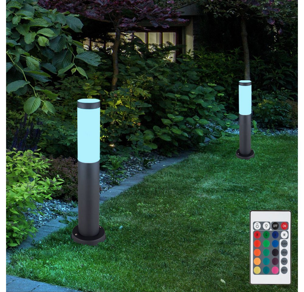 etc-shop LED Außen-Stehlampe, Leuchtmittel inklusive, Warmweiß, Farbwechsel, 2er Set RGB LED Außen Sockel Lampe DIMMBAR Garten von etc-shop