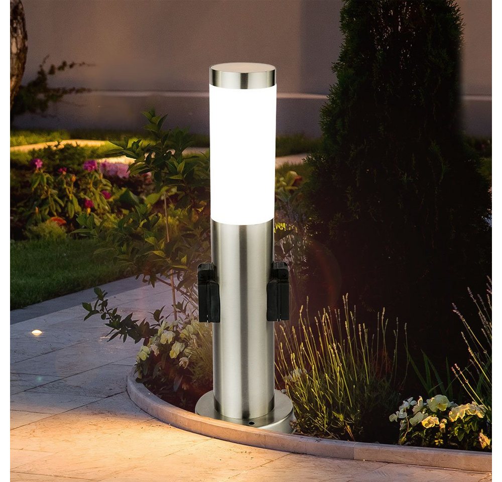 Globo LED Außen-Stehlampe, Leuchtmittel inklusive, Warmweiß, LED Edelstahl Stand Leuchte Garten Terrasse IP44 Beleuchtung 2x von Globo